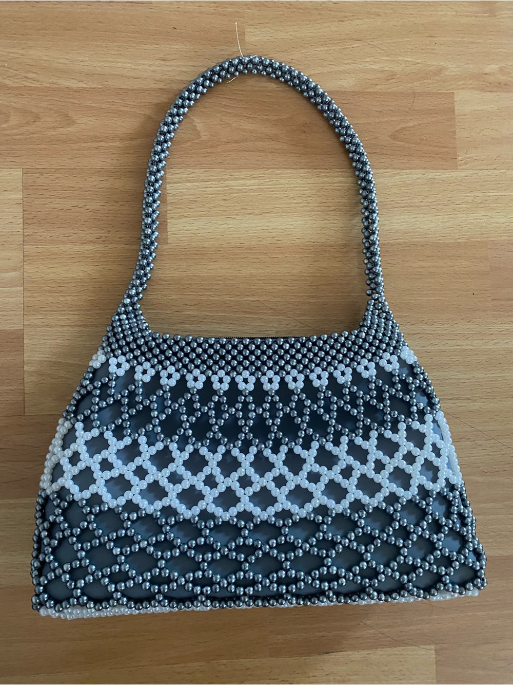 Black and White Beaded Shoulder Bag